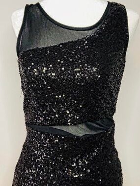 Black Sequin Mesh Accent Evening Dress